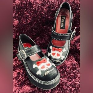 Vintage Demonia Emily Skullette Skull Platform Mary Janes Black Red White